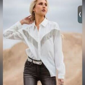 New Sterling & Stitch White Fringe Blouse  Top Size XL  *~